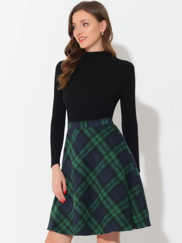 Plaid Tartan Vintage Elastic Waist Knee Length A-Line Skirt sold by Allegra K
