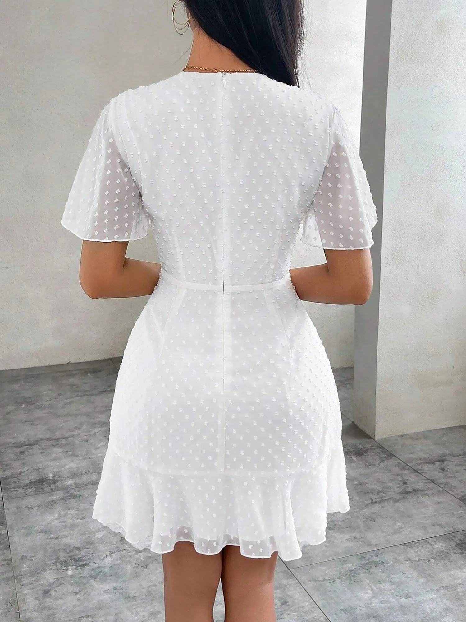 Ruffled Short Sleeves Swiss Dots Mini A-Line Dress sold by Allegra K product image thumbnail 2