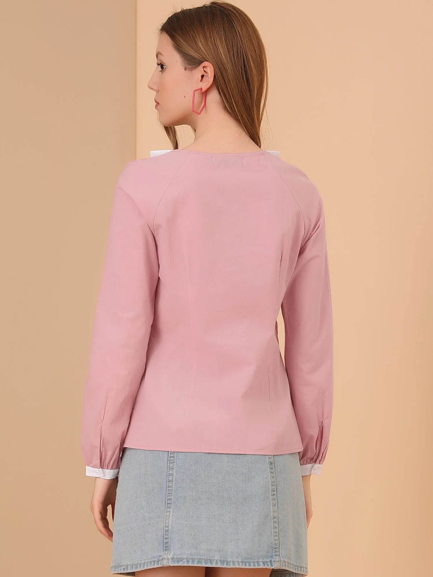 Long Sleeve Buttons Contrast Peter Pan Collar Shirt sold by Allegra K product image thumbnail 5