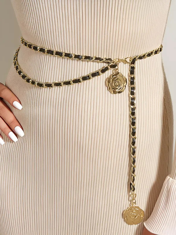 Women's Flower Shape Alloy Chain Belt sold by Allegra K