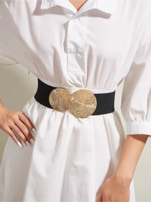 Women's Round Metal Wide Elastic Waistband Belt sold by Allegra K