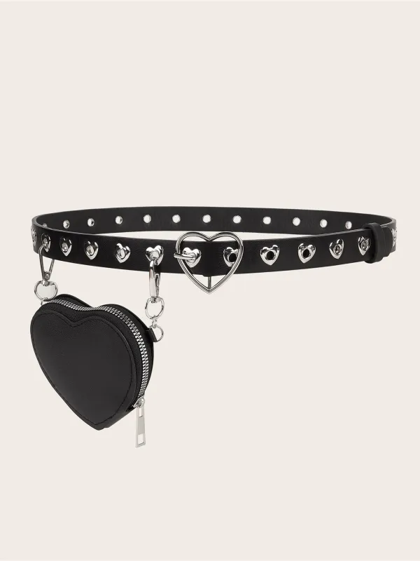 Women's Steampunk Heart Shape Detachable Waist Bag Belt made by Allegra K