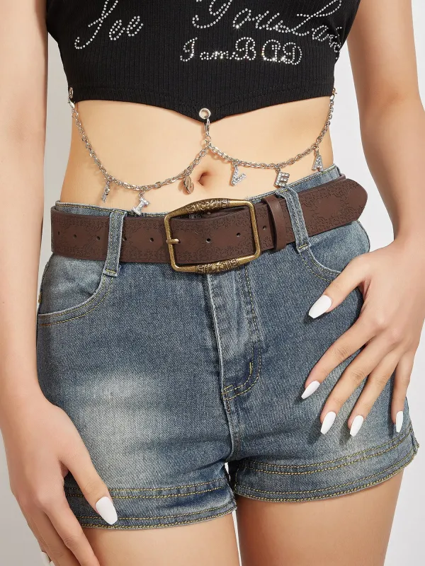 Women's Boho Embossed PU Leather Buckle Belt sold by Allegra K