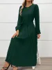 Round Neck Puff Sleeves Belted Pleated Maxi Dress sold by Allegra K