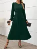 Round Neck Puff Sleeves Belted Pleated Maxi Dress sold by Allegra K