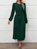 Round Neck Puff Sleeves Belted Pleated Maxi Dress sold by Allegra K