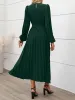 Round Neck Puff Sleeves Belted Pleated Maxi Dress sold by Allegra K