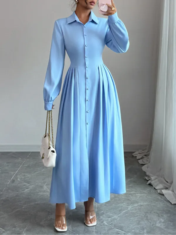 Collared Button Down Pleated Maxi Shirt Dress sold by Allegra K