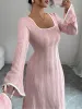 Colorblock Square Neck Long Sleeves Textured Dress sold by Allegra K