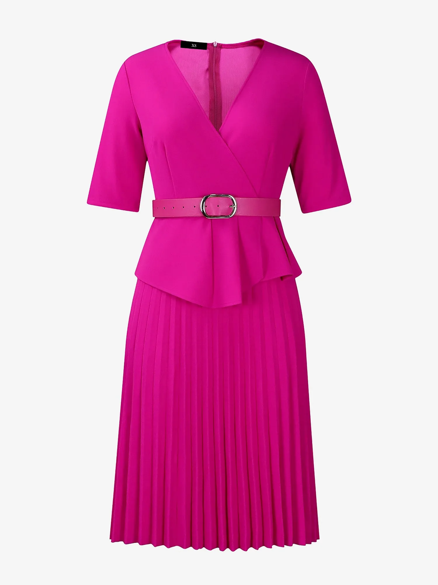V Neck Short Sleeves Belted Pleated Midi Work Dress sold by Allegra K product image thumbnail 2
