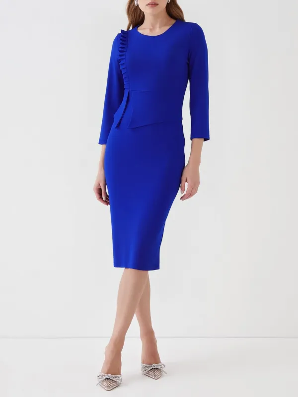 Round Neck 3/4 Sleeves Pleated Slit Midi Sheath Dress sold by Allegra K