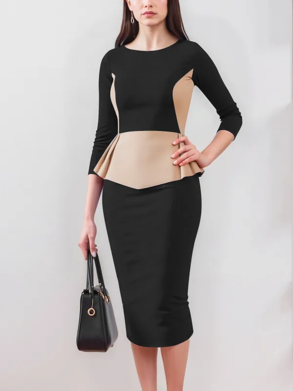 Colorblock Round Neck 3/4 Sleeves Slit Sheath Dress sold by Allegra K