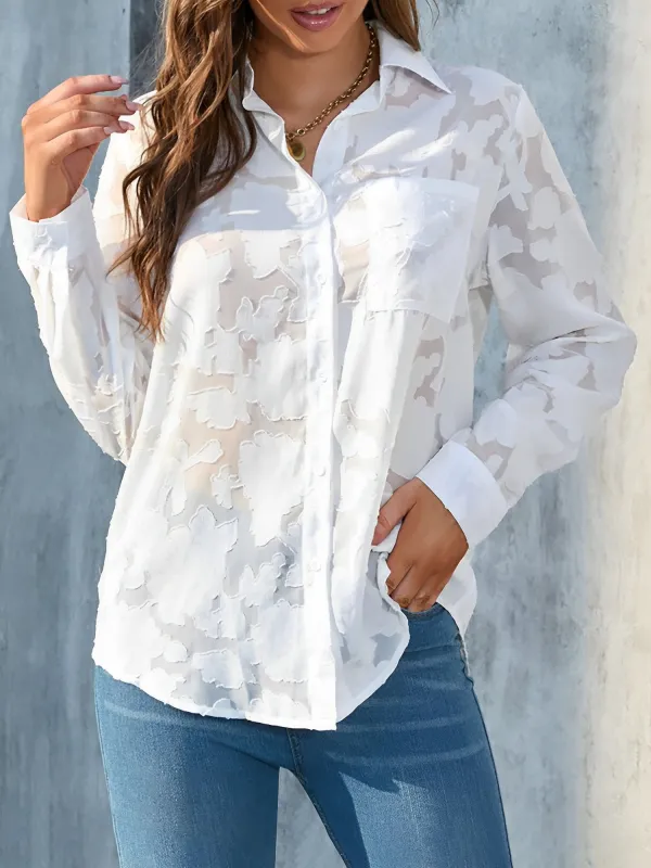 Solid Color Textured Collar Button Down Shirt sold by Allegra K