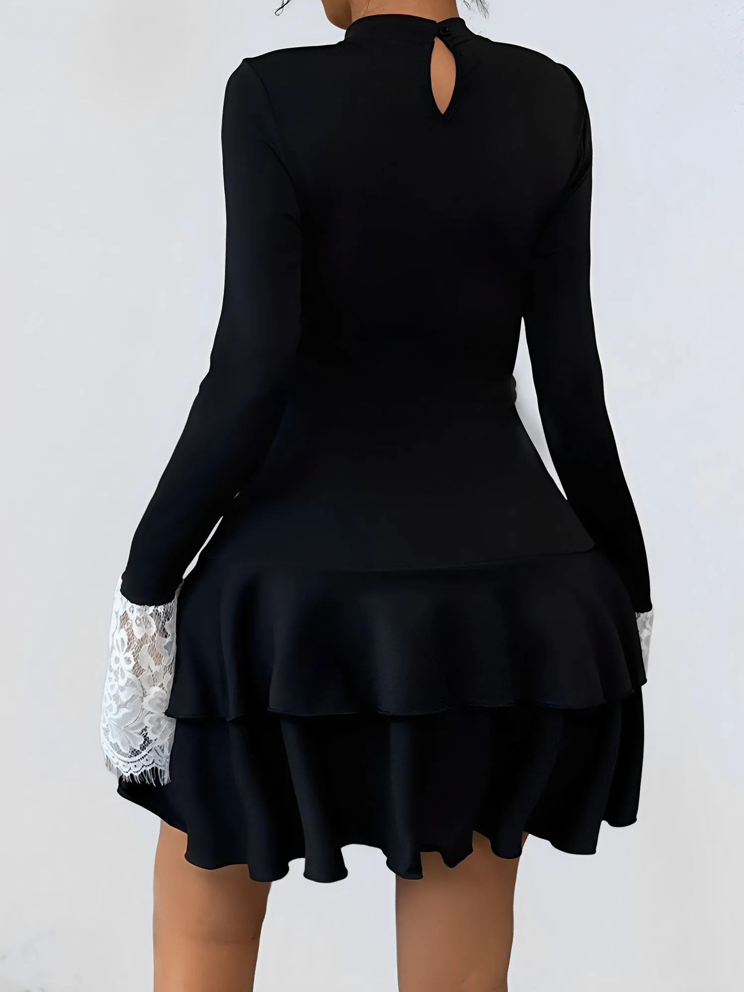 Colorblock Lace Patchwork Mini Ruffle Tiered Dress sold by Allegra K product image thumbnail 2