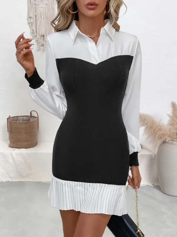 Colorblock Long Sleeves Pleated Mini Dress sold by Allegra K