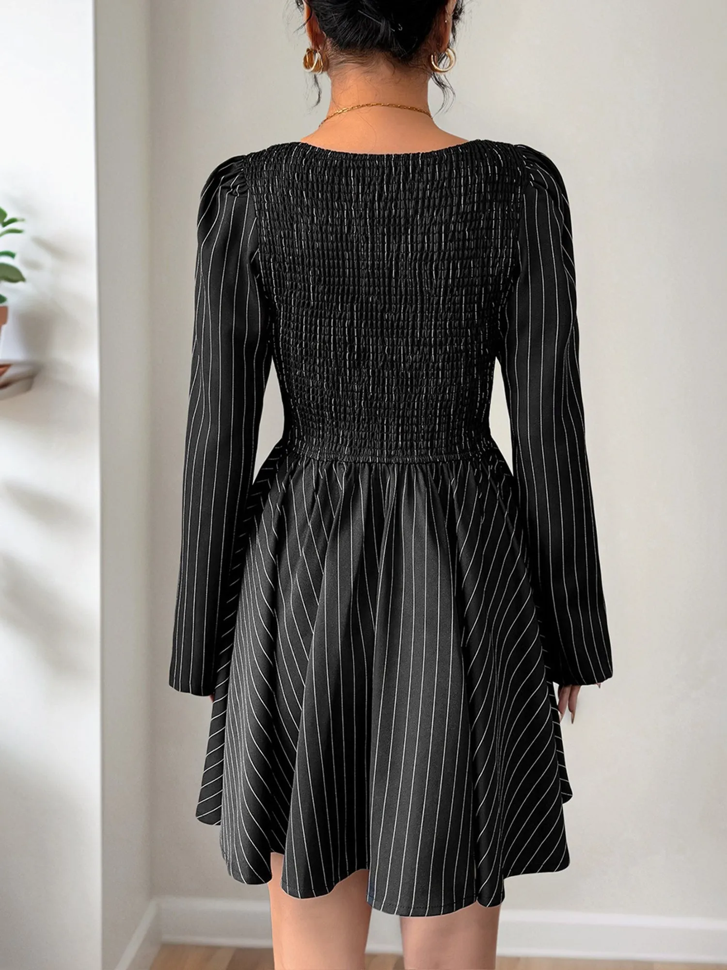 Striped Long Sleeves Leopard Patchwork Mini Dress sold by Allegra K product image thumbnail 2