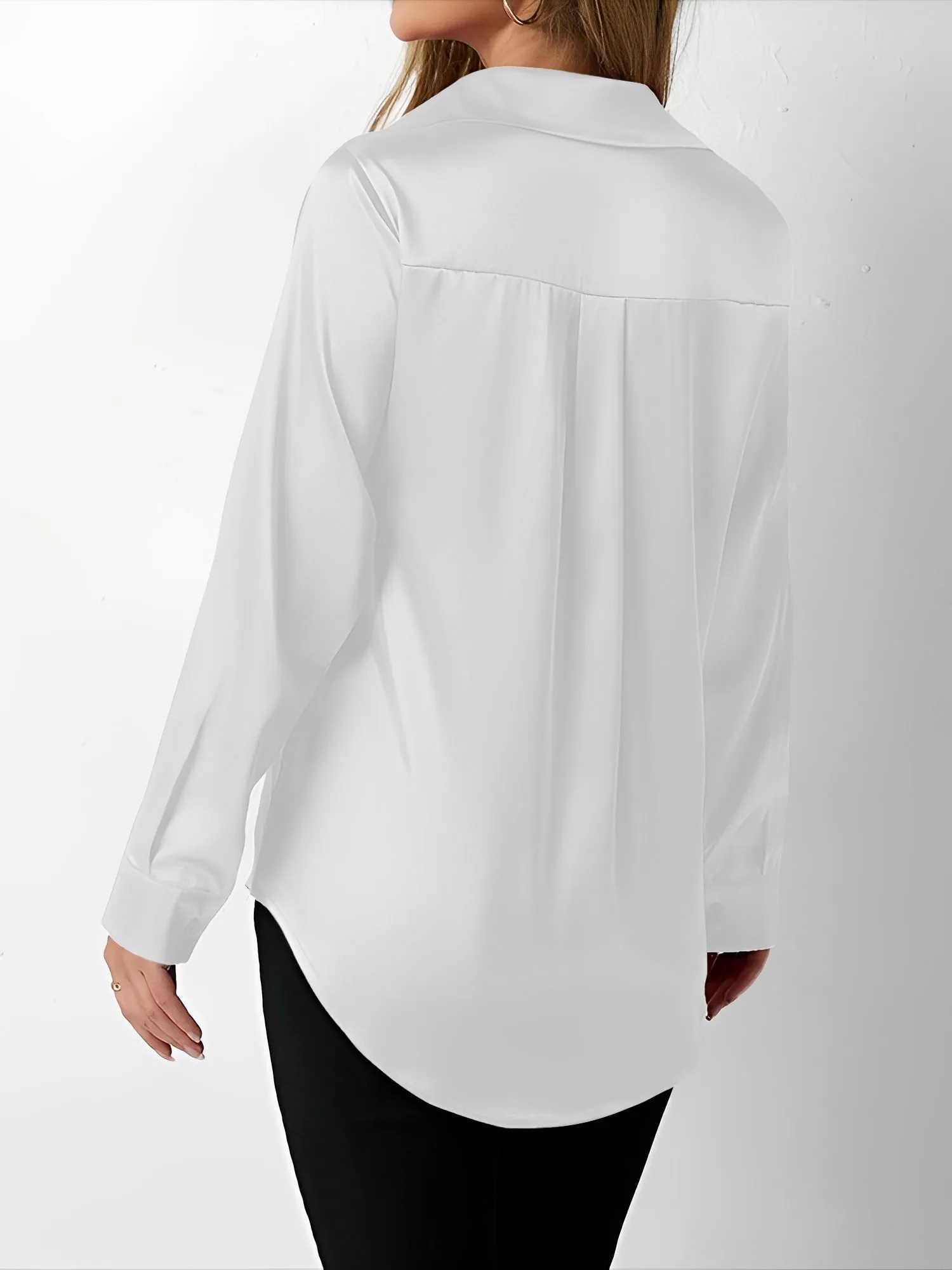 Satin Collared Solid Color Long Sleeves Work Blouse sold by Allegra K product image thumbnail 2