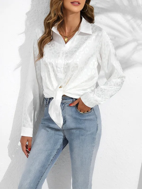 Satin Collared Button Down Long Sleeves Blouse sold by Allegra K