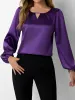 Satin Round Neck Keyhole Long Sleeves Blouse sold by Allegra K