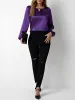 Satin Round Neck Keyhole Long Sleeves Blouse sold by Allegra K