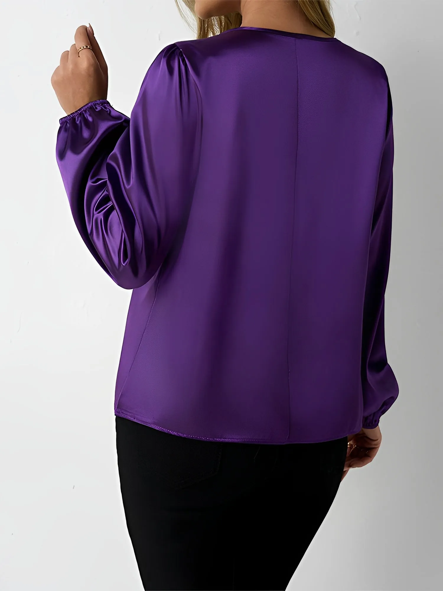 Satin Round Neck Keyhole Long Sleeves Blouse sold by Allegra K product image thumbnail 2