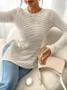 Round Neck Slit Long Sleeve Striped Blouse sold by Allegra K