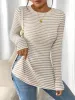 Round Neck Slit Long Sleeve Striped Blouse sold by Allegra K