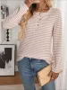 Button Notch Neck Striped Long Sleeves Knit Blouse sold by Allegra K