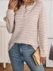 Button Notch Neck Striped Long Sleeves Knit Blouse sold by Allegra K