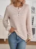 Button Notch Neck Striped Long Sleeves Knit Blouse sold by Allegra K