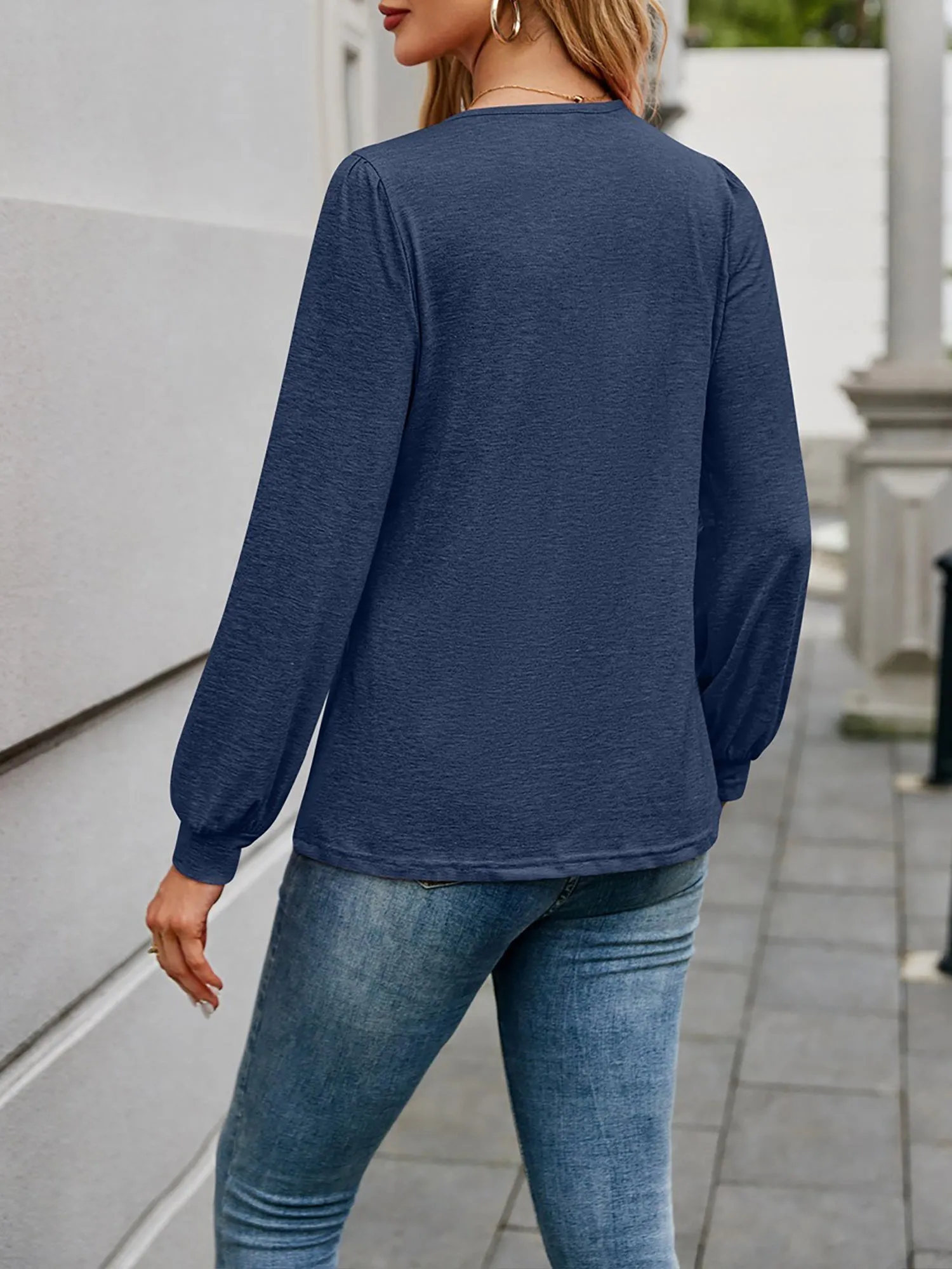 Casual V Neck Solid Color Long Sleeves Blouse sold by Allegra K product image thumbnail 2