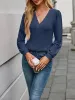 Casual V Neck Solid Color Long Sleeves Blouse sold by Allegra K