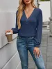 Casual V Neck Solid Color Long Sleeves Blouse sold by Allegra K
