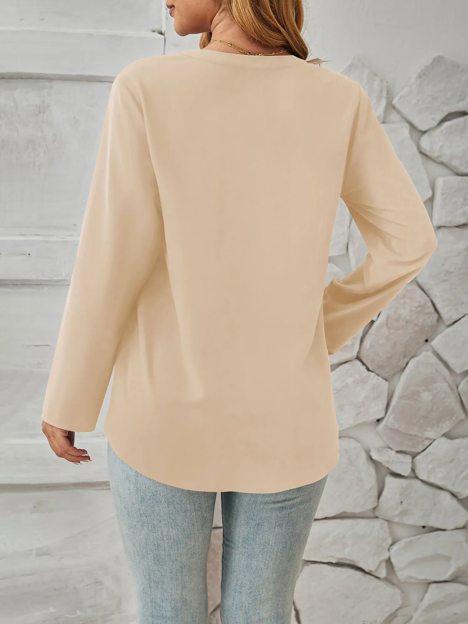 Notch Neck Buttoned Long Sleeves Casual Blouse sold by Allegra K product image thumbnail 2