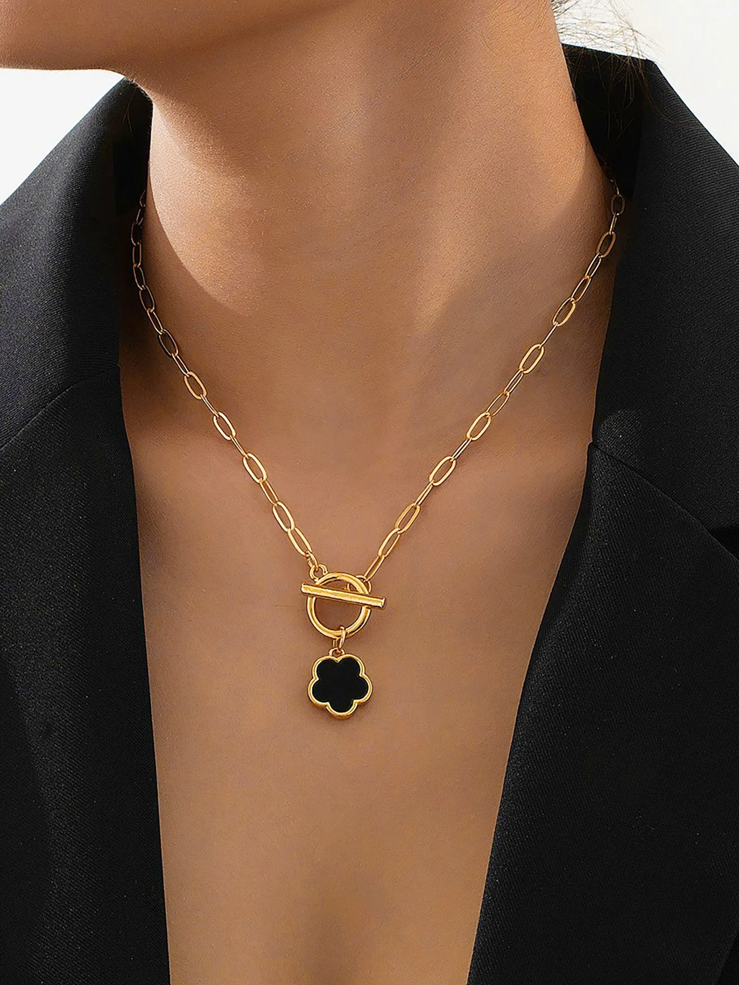 Flower Pendant OT Buckle Alloy Necklace sold by Allegra K