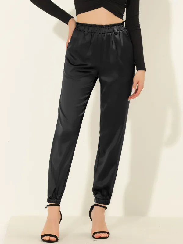 Casual High Waisted Ankle Bow Tie Waist Satin Pocket Pants sold by Allegra K