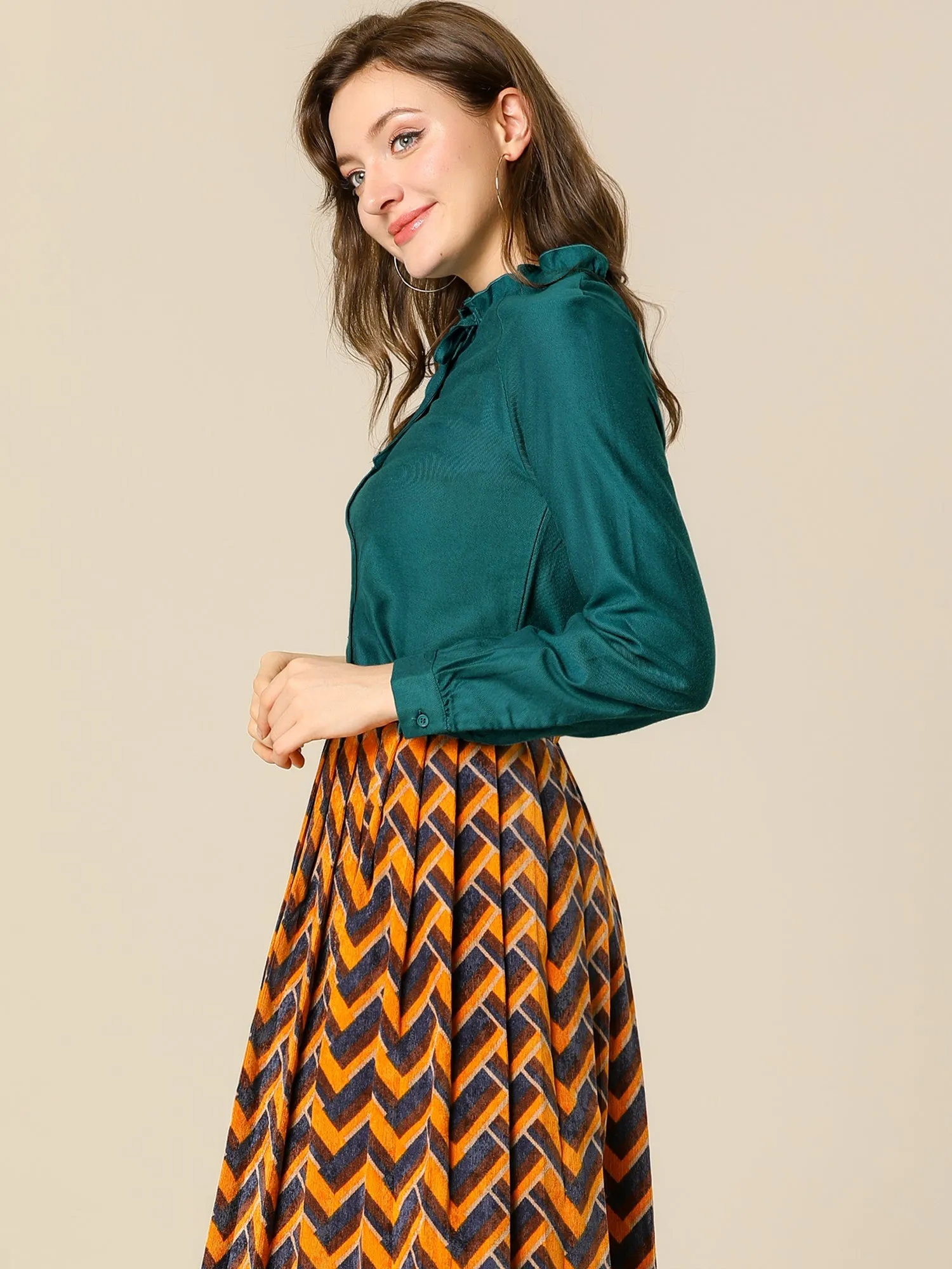 Ruffled Neck Bow Tie Raglan Sleeve Office Cotton Shirt sold by Allegra K product image thumbnail 5