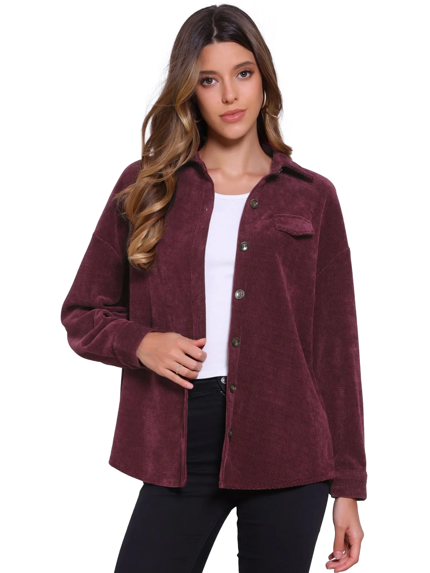 Button Down Long Sleeve Oversized Corduroy Jacket Shacket sold by Allegra K product image thumbnail 4