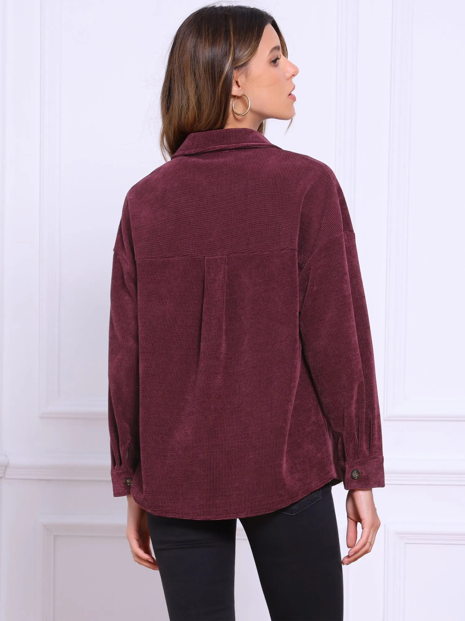 Button Down Long Sleeve Oversized Corduroy Jacket Shacket sold by Allegra K product image thumbnail 2