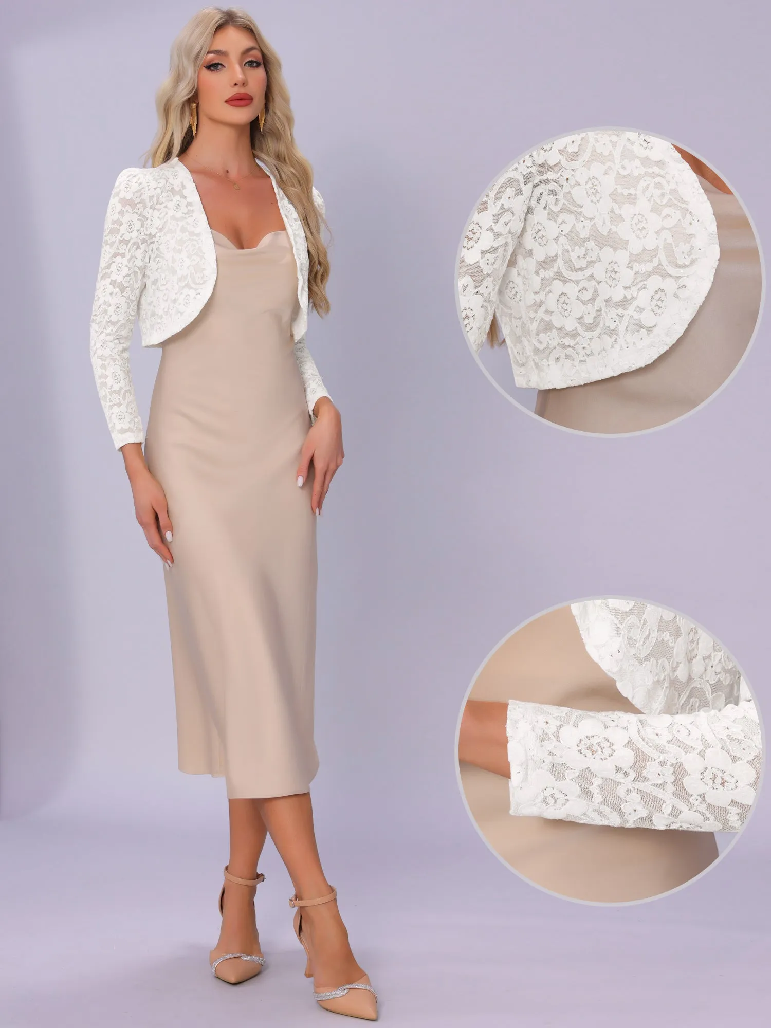 Sequin Detail Mesh Lace Open Front Bolero Shrug sold by Allegra K product image thumbnail 3