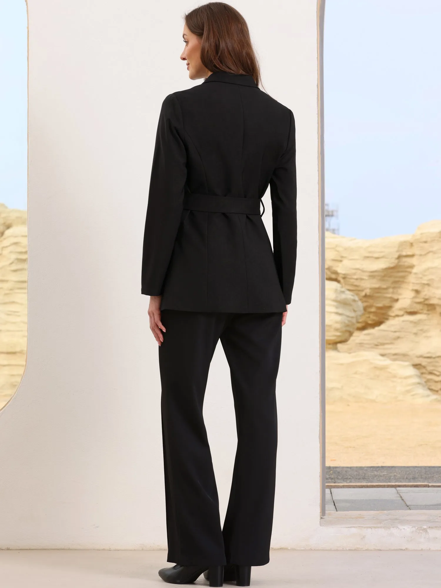 Long Sleeve Collared Business Casual Belted Work Blazer sold by Allegra K product image thumbnail 2