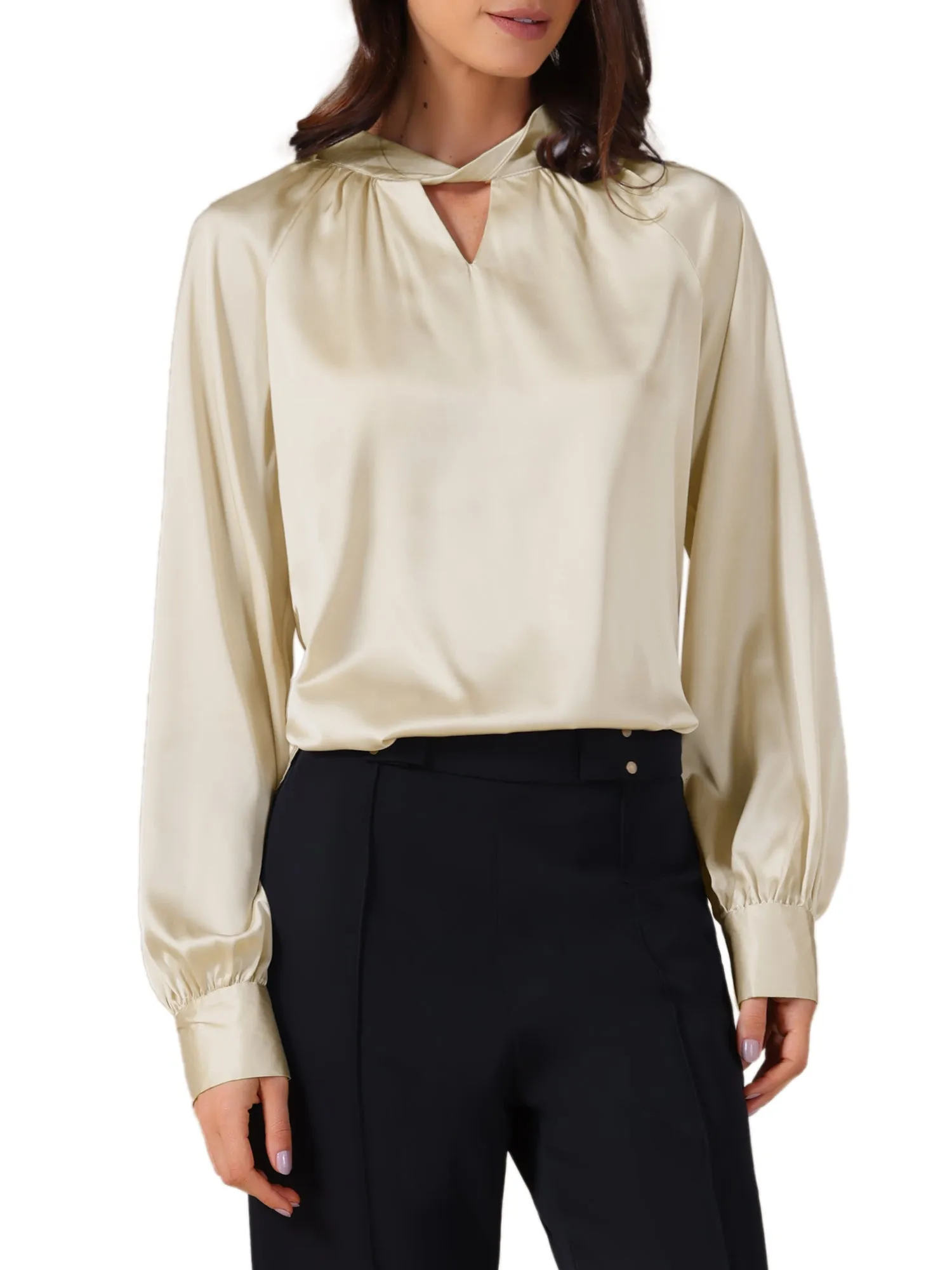 Long Sleeve Ruched Business Casual Satin Blouse sold by Allegra K product image thumbnail 4