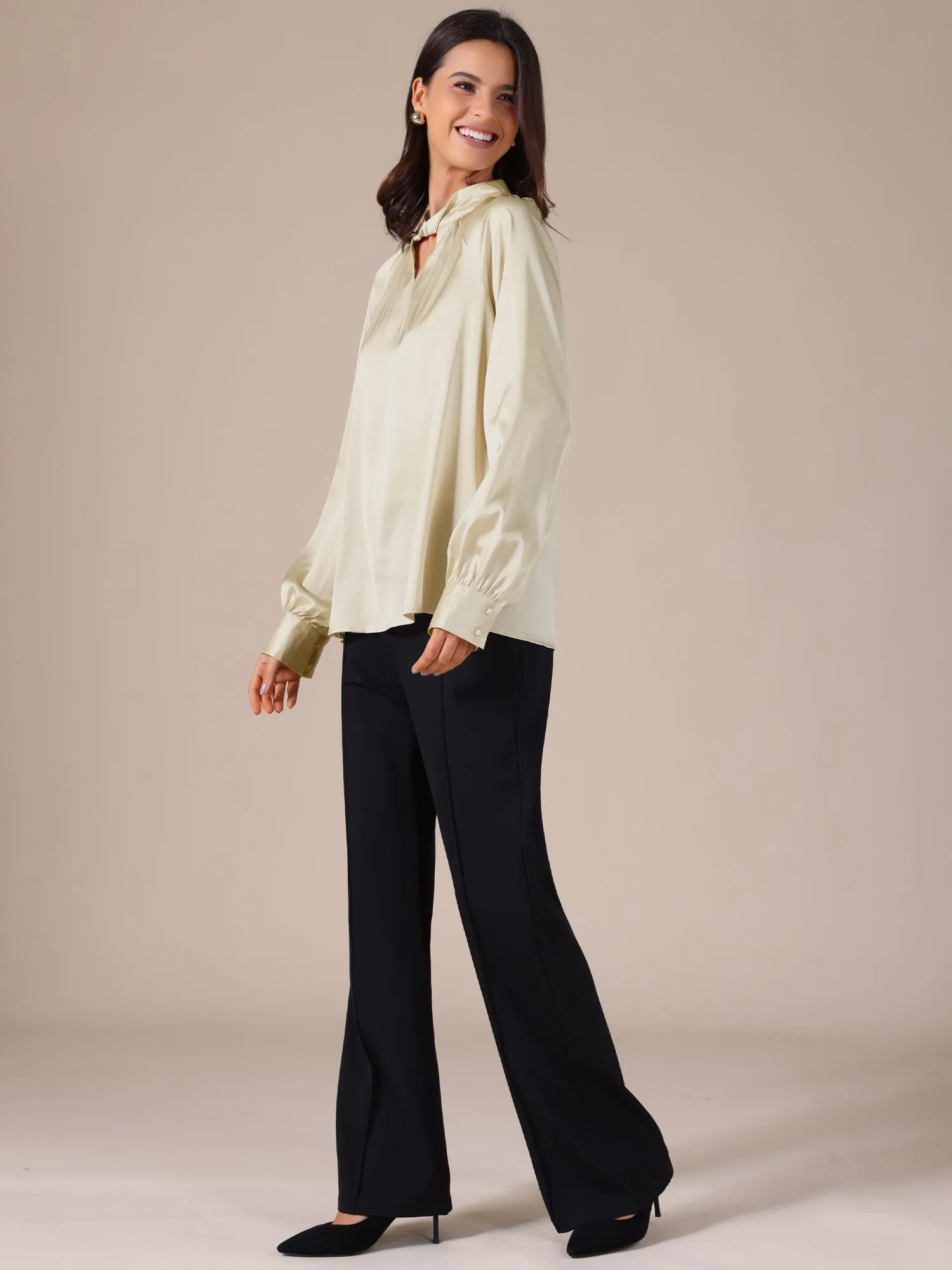 Long Sleeve Ruched Business Casual Satin Blouse sold by Allegra K product image thumbnail 2
