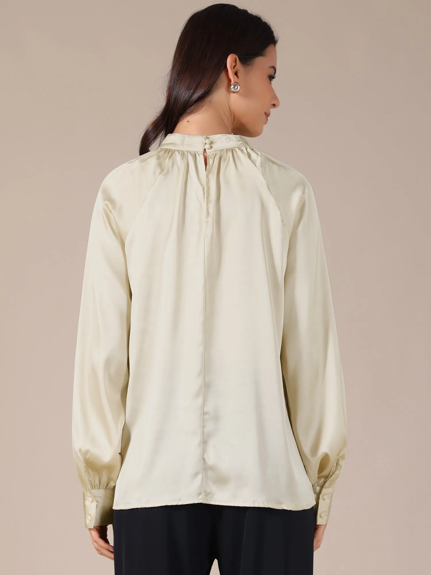 Long Sleeve Ruched Business Casual Satin Blouse sold by Allegra K product image thumbnail 3