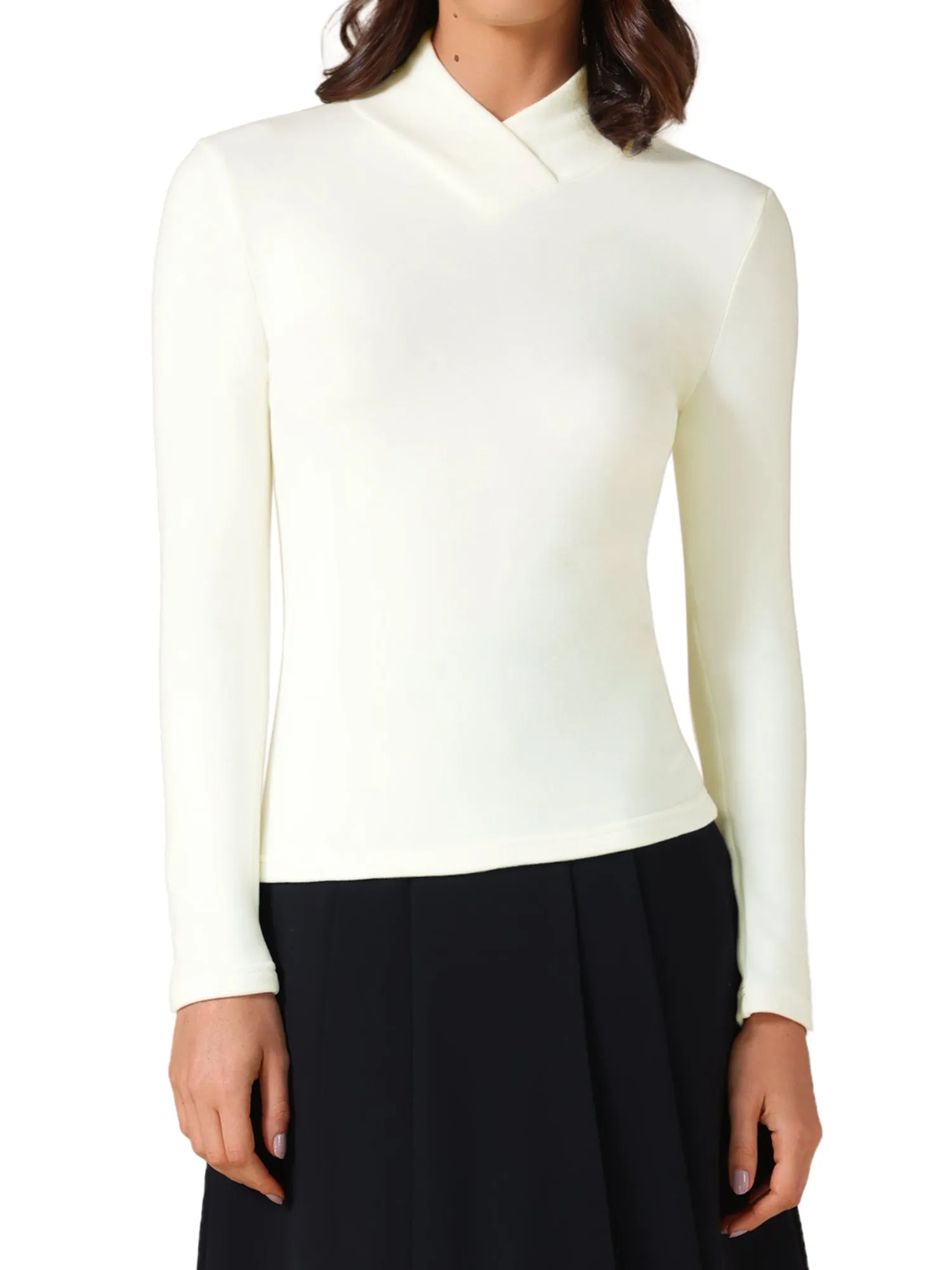 Asymmetrical Collar Solid Color Long Sleeves Blouse sold by Allegra K product image thumbnail 4