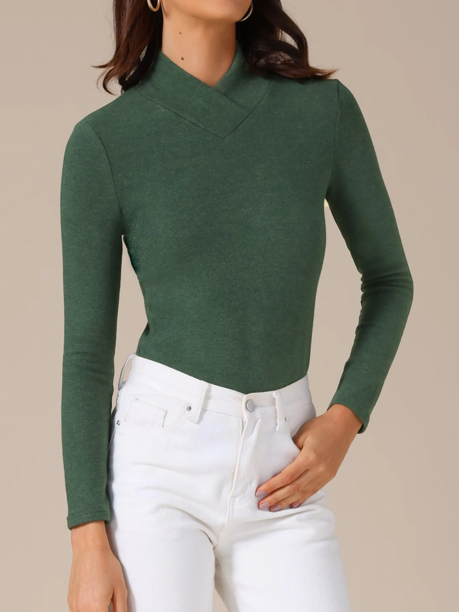 Asymmetrical Collar Solid Color Long Sleeves Blouse sold by Allegra K product image thumbnail 5