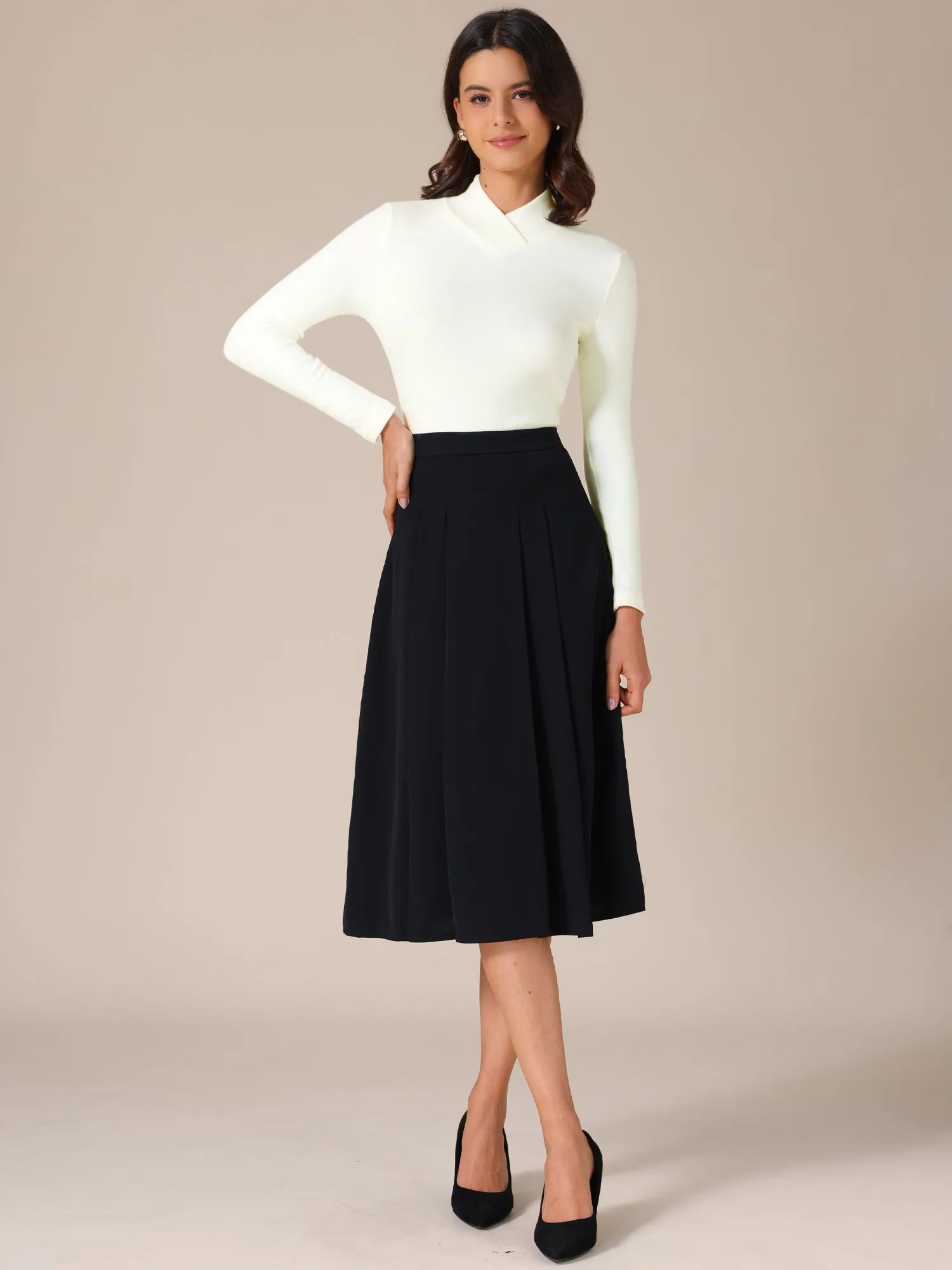 Asymmetrical Collar Solid Color Long Sleeves Blouse sold by Allegra K product image thumbnail 2