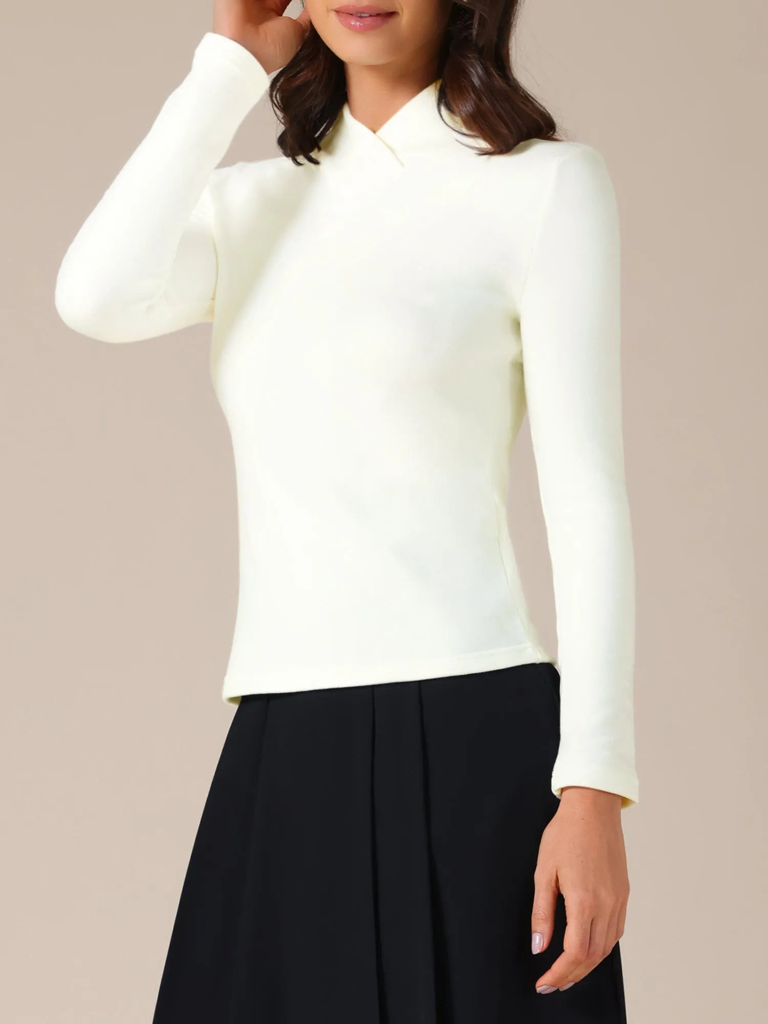 Asymmetrical Collar Solid Color Long Sleeves Blouse sold by Allegra K