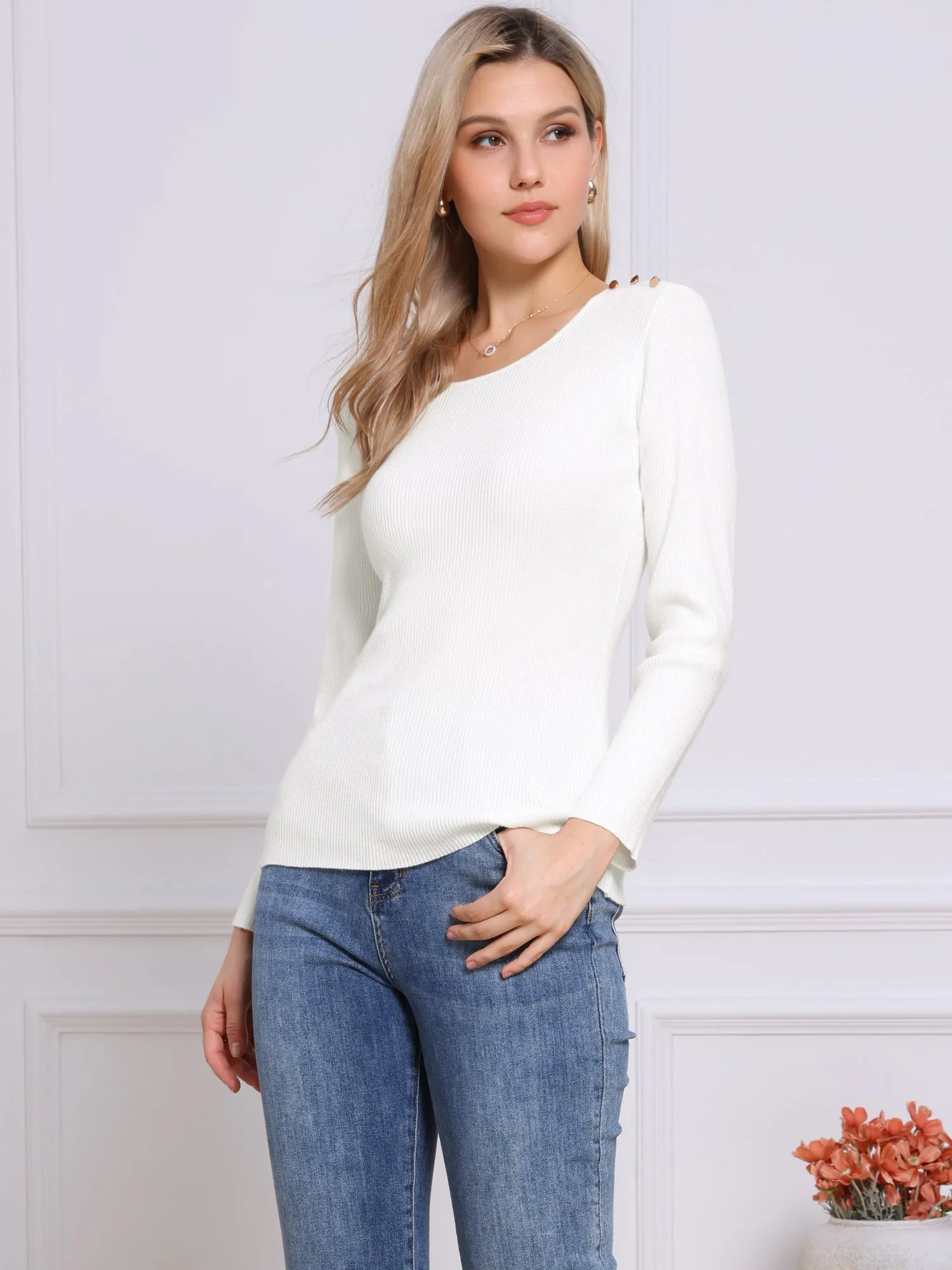 Casual Long Sleeve Pullover Crewneck Ribbed Knit Top sold by Allegra K product image thumbnail 5