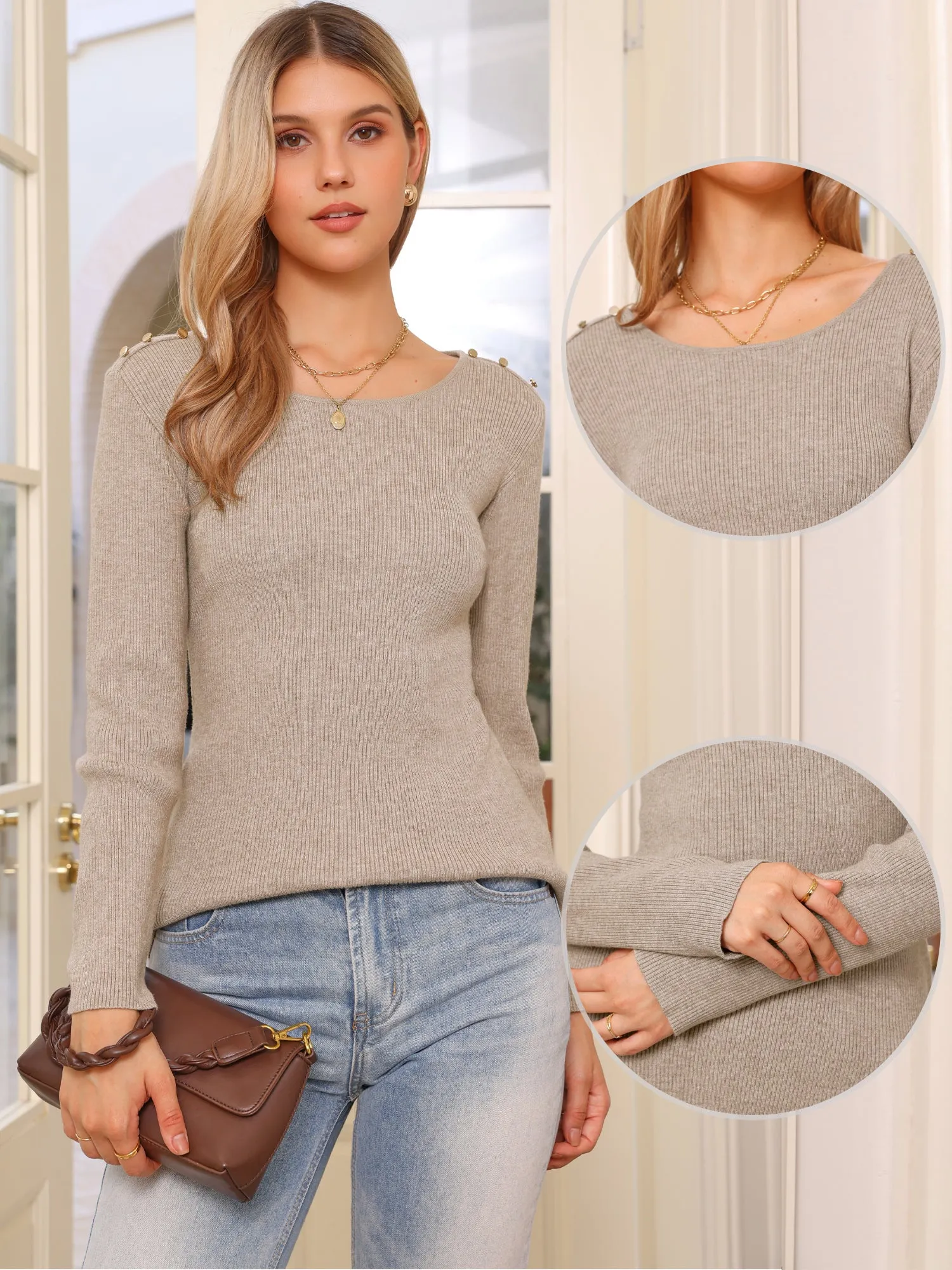 Casual Long Sleeve Pullover Crewneck Ribbed Knit Top sold by Allegra K product image thumbnail 3